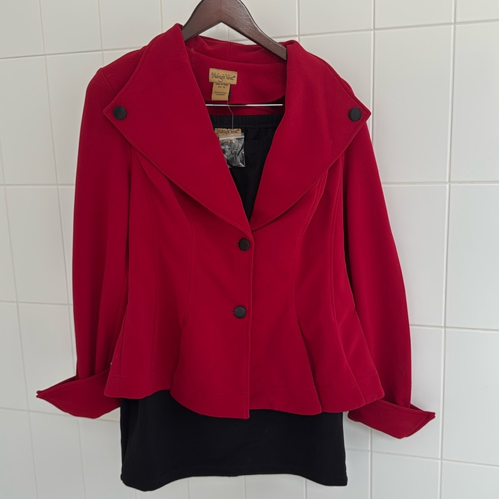 Midnight velvet red / black skirt suit size 12 NWT